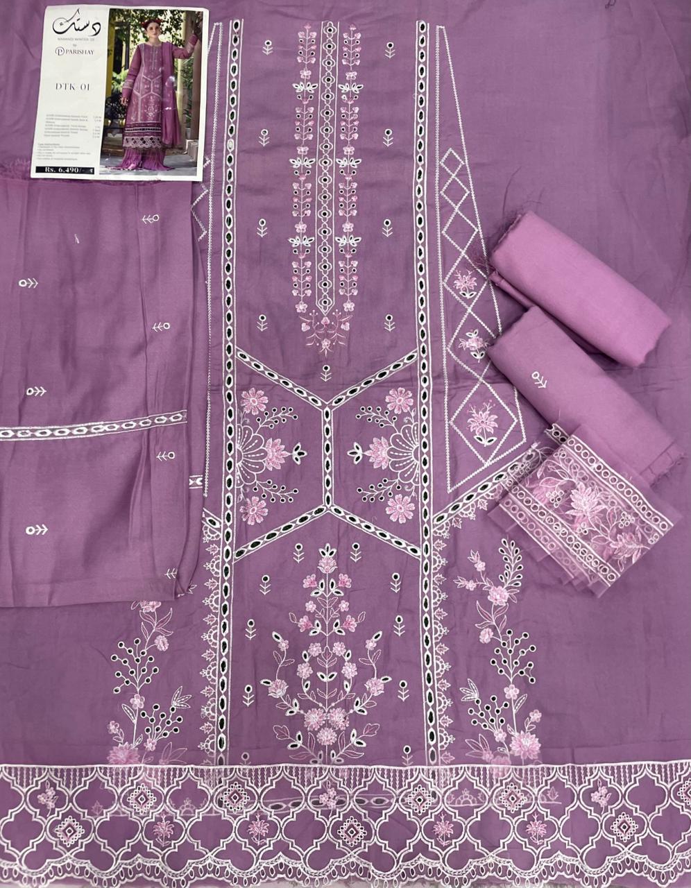 PARISHAY DASTAK Karandi Embroidered 3PC - Premium VIP Quality
