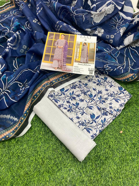 Laaj Lawn 3-Piece Vol-103 - Luxury Printed Collection