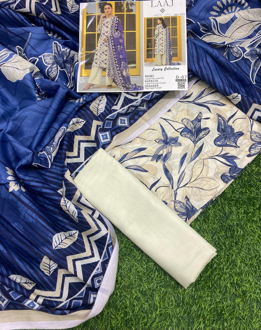 Laaj Lawn 3-Piece Vol-103 - Luxury Printed Collection