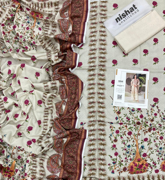Nishat Unstitched Winter Collection 3pc - Printed Self Jacquard Linen