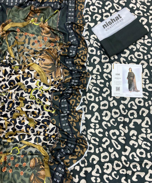 Nishat Unstitched Winter Collection 3pc - Printed Self Jacquard Linen
