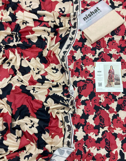 Nishat Unstitched Winter Collection 3pc - Printed Self Jacquard Linen