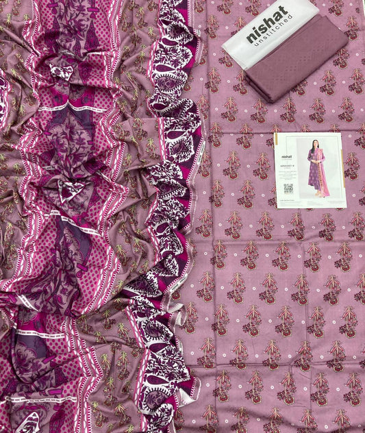 Nishat Unstitched Winter Collection 3pc - Printed Self Jacquard Linen