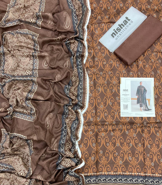 Nishat Unstitched Winter Collection 3pc - Printed Self Jacquard Linen