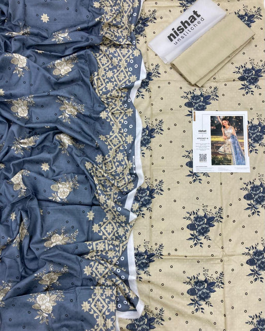 Nishat Unstitched Winter Collection 3pc - Printed Self Jacquard Linen